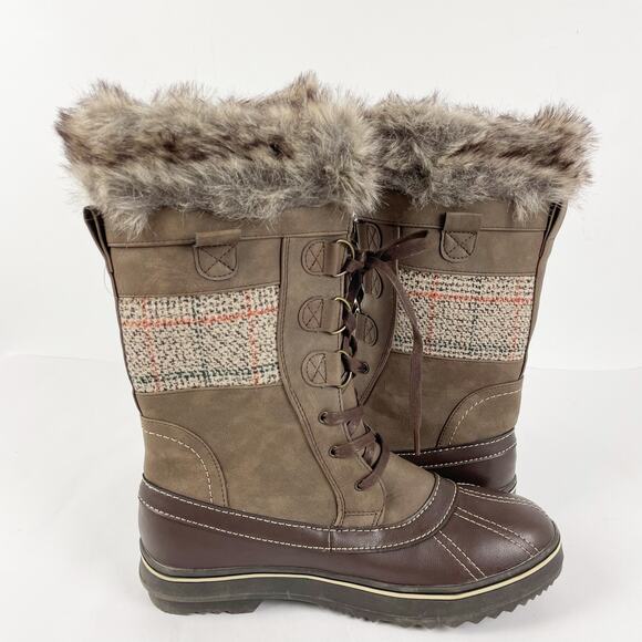 Northside Womens Bishop Winter Boots 11 Brown Lace Up Faux Fur Trim NWOB - Picture 6 of 15